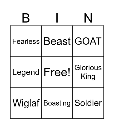 Beowulf's Last Battle Bingo Card