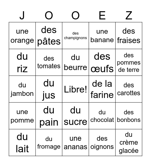 Bingo Alimentaire Bingo Card