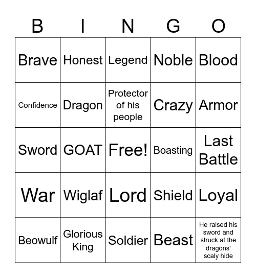 Beowulf's Last Battle Bingo Card