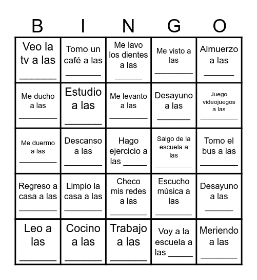 ¿A qué hora...? Bingo Card