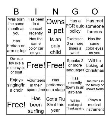 Get to Know You Bingo Card