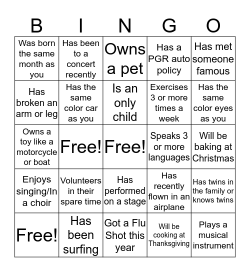 Get to Know You Bingo Card