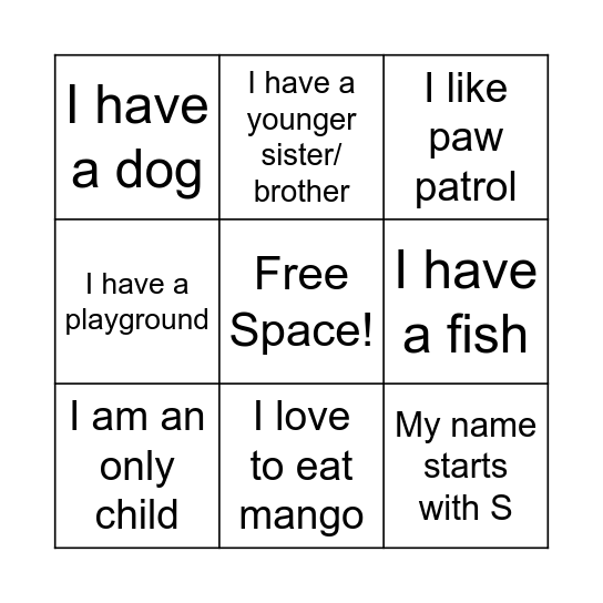 All About Me- SELF CONCEPT! Bingo Card