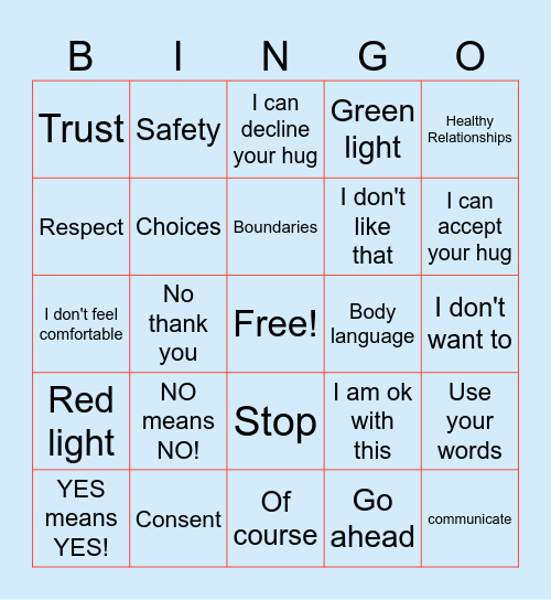Consent Bingo Card