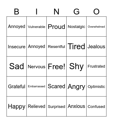 Emotions Bingo Card