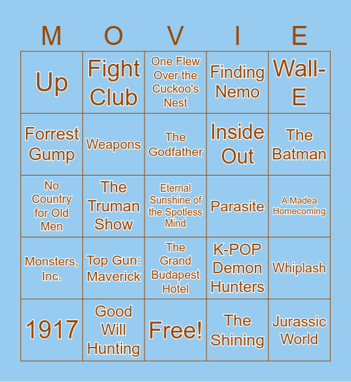 Movie Bingo Card
