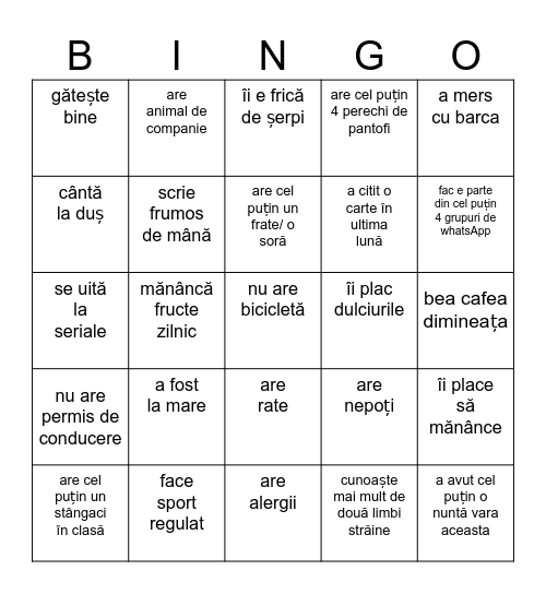 Găsește pe cineva care... Bingo Card