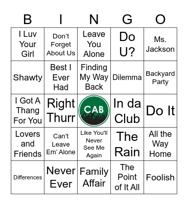 Music Bingo: R&B Edition (2) Bingo Card