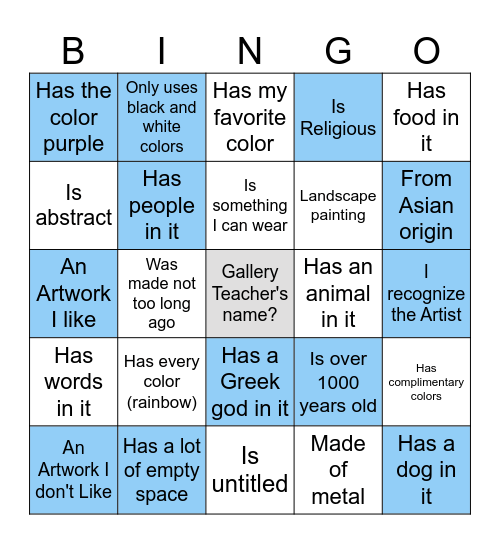 CMA Art Bingo Card