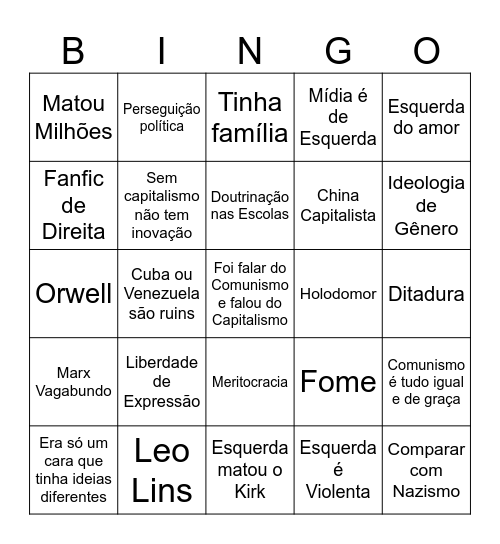 Bingo Direita Imbecil Bingo Card