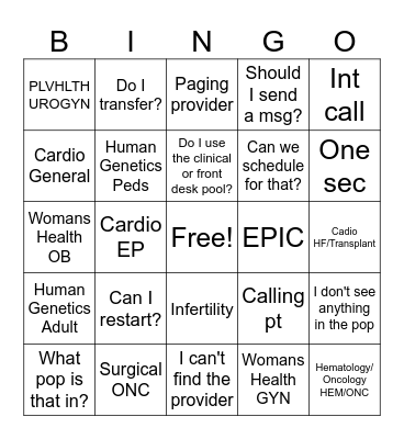 Pink Team Friday FUN Bingo Card