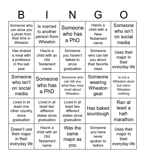 Homecoming Bingo! Bingo Card