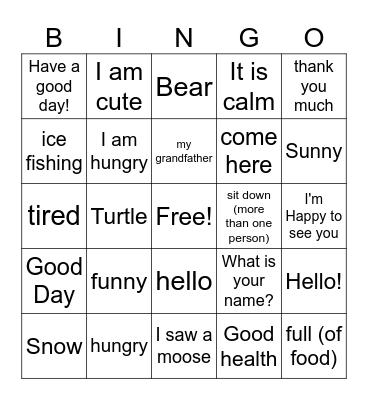 Indigenous Language Bingo Card