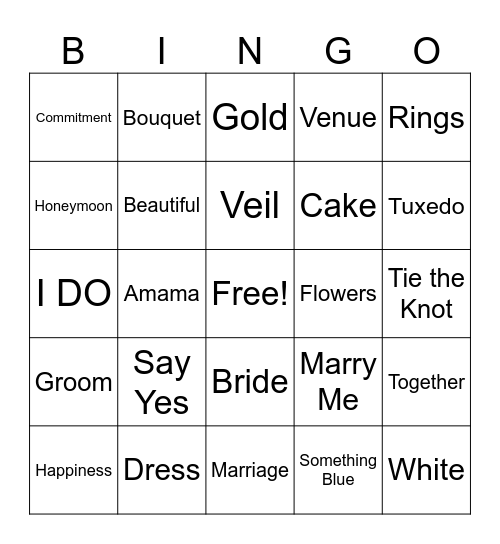 Amama's Bridal Shower BINGO Card