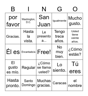 SP 1 - Vocabulario - Hola, ¿qué tal? Bingo Card
