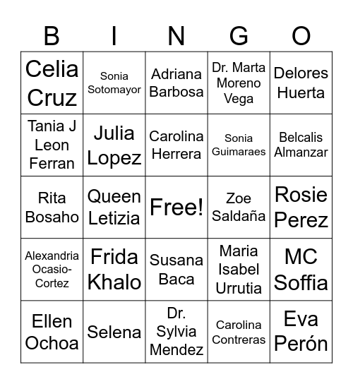 Hispanic Heritage "Her"Story Bingo Card
