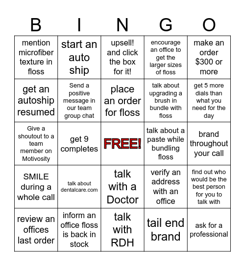 Floss team Bingo Card