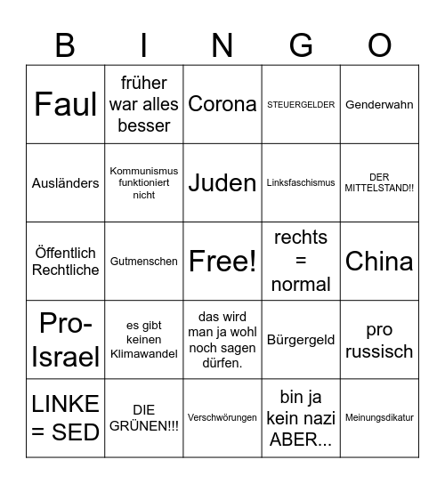Rechte Bingo Card