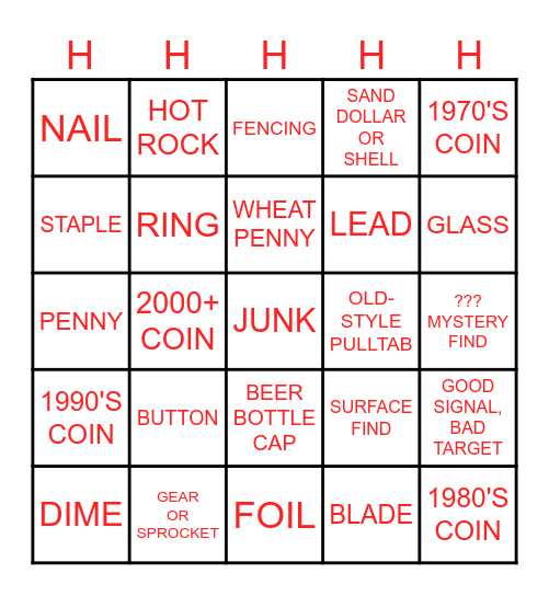METAL DETECTING BINGO ROUND 2 Bingo Card