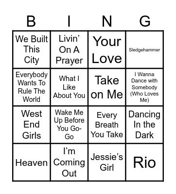 80s Pop Bingo Card