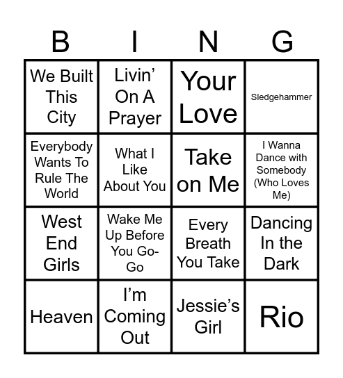 80s Pop Bingo Card