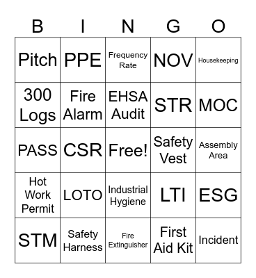SGL Safety Day BINGO!!! Bingo Card