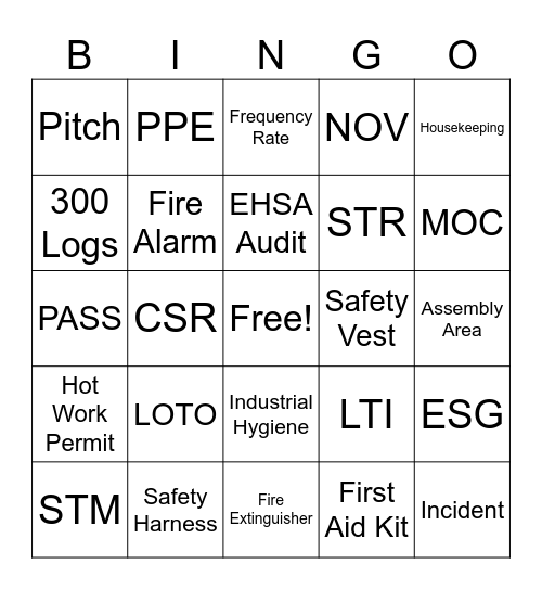 SGL Safety Day BINGO!!! Bingo Card