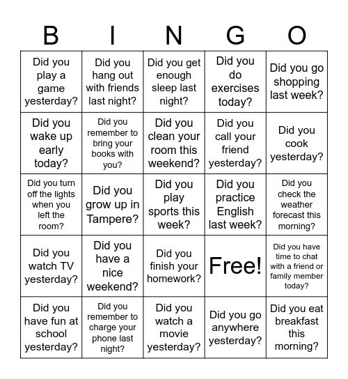 Did you ...? Bingo Card