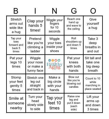 Healthy Aging Month Bingo Card