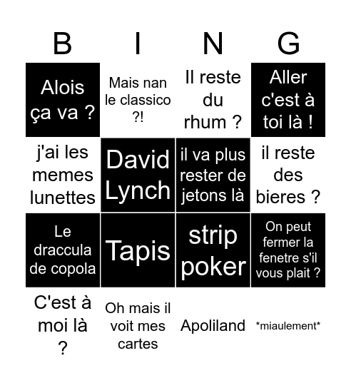 Soirée poker Bingo Card