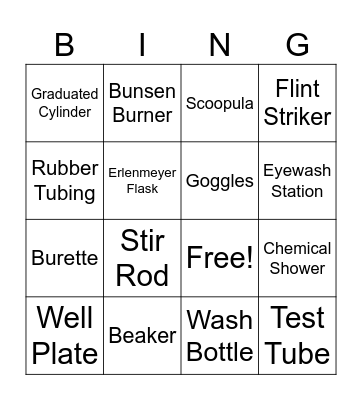 Chemical Glassware Bingo Card