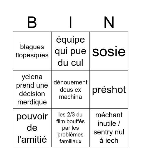 Watching Thunderbolts* Bingo Card
