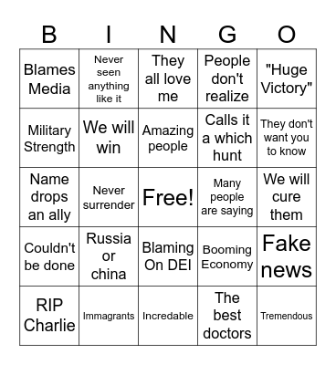 Autism Trump Bingo Card