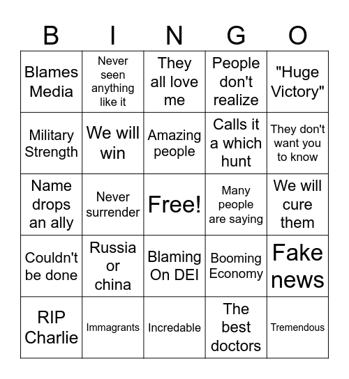 Autism Trump Bingo Card