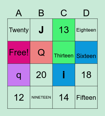 Numbers and Letters Bingo Card