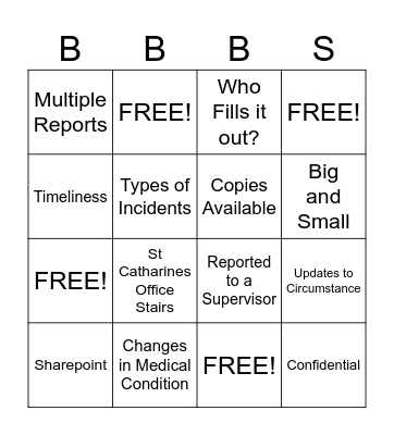 Incident Report Bingo Card