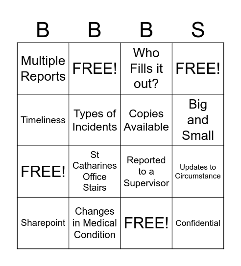 Incident Report Bingo Card