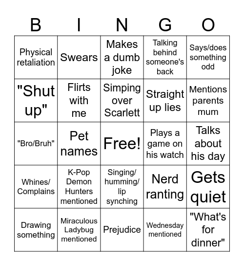 Lucas Bingo Card