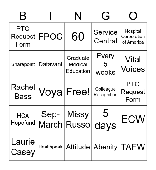 Fall Bingo Card