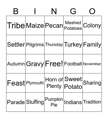 Thanksgiving Bingo Card