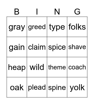 Word Work Unit 1 Week 2 Bingo Card