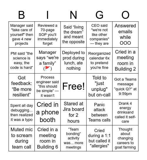 Mental Health Bingo Card