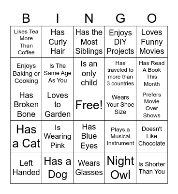 Mix & Mingle Fellowship Bingo Card