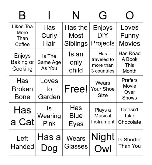 Mix & Mingle Fellowship Bingo Card