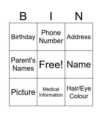 ID Cards Bingo Card