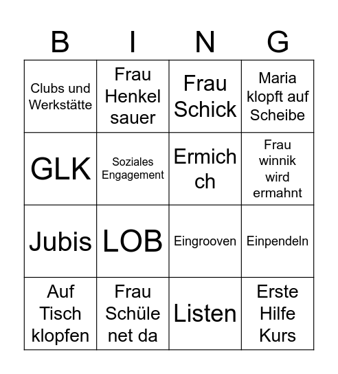 Dienstagsbesprechung Bingo Card