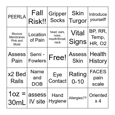 health assessment Bingo Card