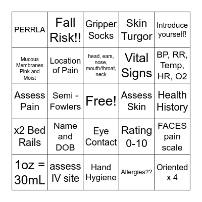 health assessment Bingo Card