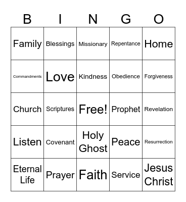 LDS General Conference Bingo Card