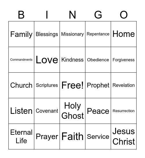 LDS General Conference Bingo Card